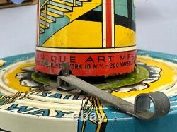 1950s Unique Art SAIL AWAY MUSICAL Tin Wind Up Toy Carousel BOAT Vintage NO Work