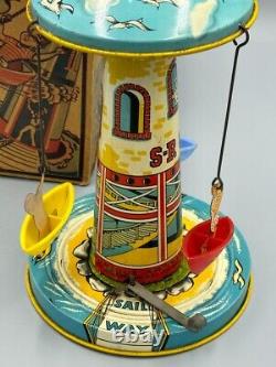 1950s Unique Art SAIL AWAY MUSICAL Tin Wind Up Toy Carousel BOAT Vintage NO Work