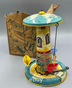 1950s Unique Art SAIL AWAY MUSICAL Tin Wind Up Toy Carousel BOAT Vintage NO Work