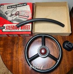 1950s Vintage Junior Steering Wheel Toy & Original Box Help Drive Daddy's Car