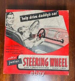 1950s Vintage Junior Steering Wheel Toy & Original Box Help Drive Daddy's Car