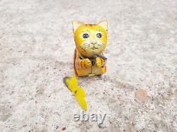 1950s Vintage Rare Cat Chasing Butterfly Windup Litho Tin ToyTop Working Japan