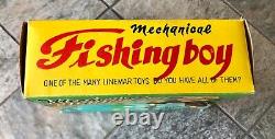 1950s Vintage Rare Mechanical Fishing Boy Linemar Wind-Up Toy with Box