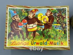 1950s WIND UP TOY Cymbals MUSICIAN MONKEY Urwald-Musik WORKS Germany Vintage BOX