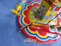 1952 Vintage Working J. Chein RIDE A ROCKET Carnival Circus Ride Windup Tin Toy
