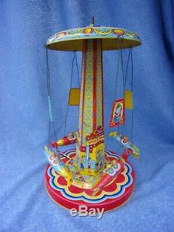 1952 Vintage Working J. Chein RIDE A ROCKET Carnival Circus Ride Windup Tin Toy