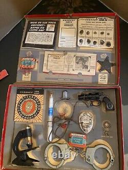 1955 Dragnet Crime Lab #3763 withCarrying Case Jack Webb 714 Badge RARE Transogram