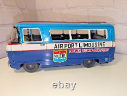 1960'S Vintage Taiyo Japan Tin friction toy United Airlines Airport Limousine