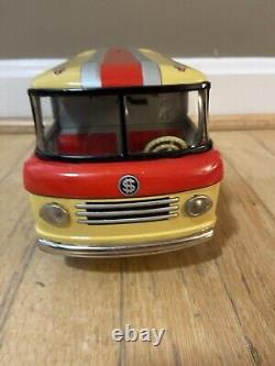 1960's Vintage Rosko Tin Friction Armored Car Savings Bank With Box + Key JAPAN