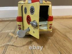 1960's Vintage Rosko Tin Friction Armored Car Savings Bank With Box + Key JAPAN