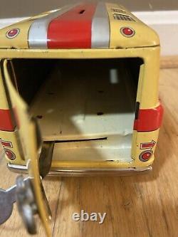 1960's Vintage Rosko Tin Friction Armored Car Savings Bank With Box + Key JAPAN