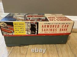 1960's Vintage Rosko Tin Friction Armored Car Savings Bank With Box + Key JAPAN