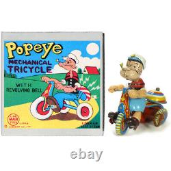 1960s POPEYE TRICYCLE Wind Up Toy Trike by MARX TOYS Rare