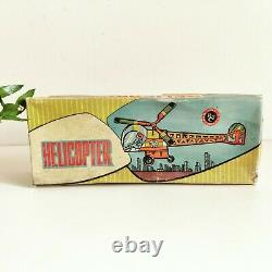 1960s Vintage Raja Toys 2 Pilot Fighter Helicopter Wind Up Tin Toy Original Box