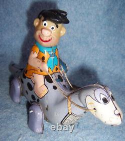 1962 Linemar Tin Wind-up toy-Fred Flintstone on Dino, Japan