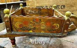 ANTIQUE CHILD'S WHEELBARROW Wood Hand Painted Primitive