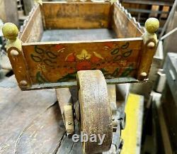 ANTIQUE CHILD'S WHEELBARROW Wood Hand Painted Primitive