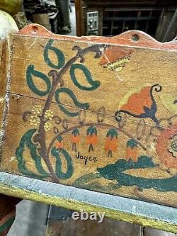 ANTIQUE CHILD'S WHEELBARROW Wood Hand Painted Primitive