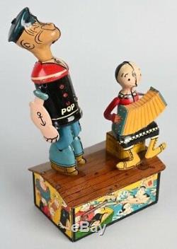 ANTIQUE VINTAGE MARX POPEYE AND OLIVE OYL DANCING JIGGER TIN TOY 1936 with Box