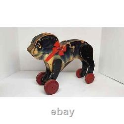 All Fair Games No. 283 Wooden Pull Toy Puppy Dog with Red Ribbon Collectible