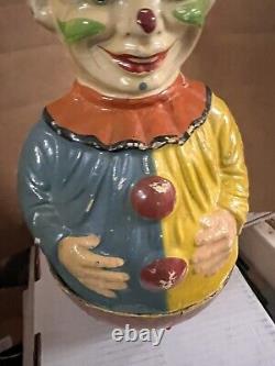 Antique 14 1/2 Schoenhut Roly Poly Clown Paper Mache Early 1900's