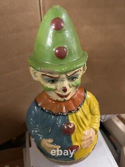 Antique 14 1/2 Schoenhut Roly Poly Clown Paper Mache Early 1900's