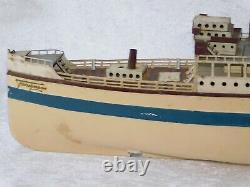 Antique 1920's Rare Fleischmann German Clockwork Toy Ocean Liner Boat Ship Tin