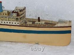 Antique 1920's Rare Fleischmann German Clockwork Toy Ocean Liner Boat Ship Tin