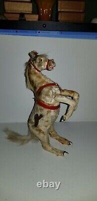 Antique 1920s Automaton Horse Toy Wind-up 100% Original/Complete with Real Fur