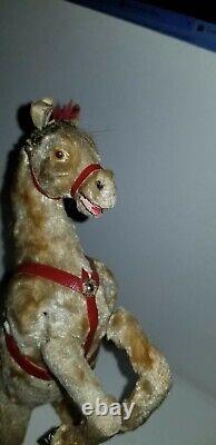 Antique 1920s Automaton Horse Toy Wind-up 100% Original/Complete with Real Fur