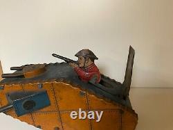 Antique 1930's Louis Marx Doughboy Wind up Tank Tin Tank Toy