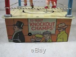Antique 1930's Marx Tin Wind Up Knockout Champs Boxing Toy WithBox USA
