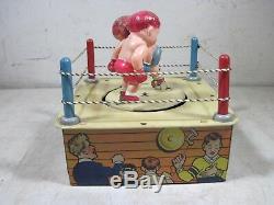 Antique 1930's Marx Tin Wind Up Knockout Champs Boxing Toy WithBox USA