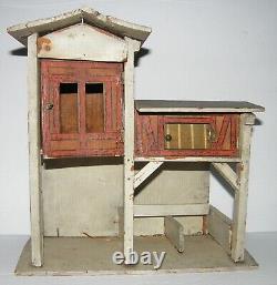 Antique 20s German Paper Litho Wood Toy Farm Barn Stable Nativity Primitive Vtg