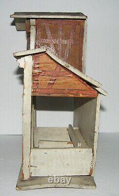 Antique 20s German Paper Litho Wood Toy Farm Barn Stable Nativity Primitive Vtg