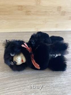 Antique 5 Wind Up Walking Mechanical Fuzzy Black Bear Made Japan Red Hat Bow