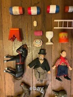 Antique American Shoenhut / Delevan Humpty Dumpty Circus Toy Lot +Barney Google