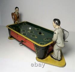 Antique Billiard Double Pool Players Tin Toy Wind-up WORKS Ranger or Gely