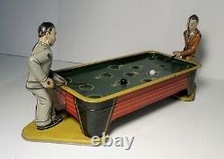 Antique Billiard Double Pool Players Tin Toy Wind-up WORKS Ranger or Gely