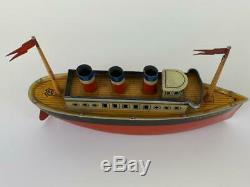 Antique Bing Germany Tin Litho Leviathan Vaterland Clockwork Toy Boat Ship + Key