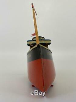 Antique Bing Germany Tin Litho Leviathan Vaterland Clockwork Toy Boat Ship + Key