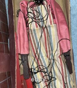 Antique Black Marionette Puppet in Striped Overalls & Pink Shirt withGraysons Box