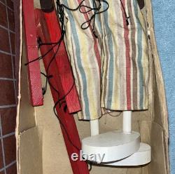 Antique Black Marionette Puppet in Striped Overalls & Pink Shirt withGraysons Box