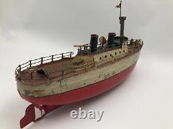 Antique Carette Gun Boat Tin Toy Ship Germany 18 original rare