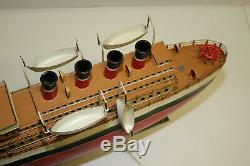 Antique Carette Tin Wind Up 4 Stack Ocean Liner Ship Twin Screw with Cradle 22