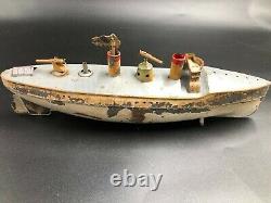 Antique Carette Torpedo Gun Boat Tin Toy Germany Rare Original 14