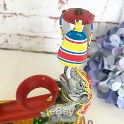 Antique Circus Elephant Wind-Up Tin Litho Toy, Vintage Circus spinning balls, US