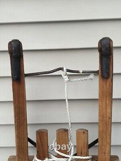 Antique DAVOS Germina Wood Transport Sled with Metal Runners 33 Long