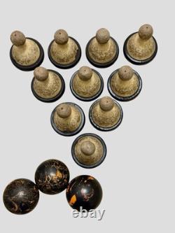 Antique Duck Rubber Banded Pin Bowling Set 3 Balls 10 Pins Rare Full Set