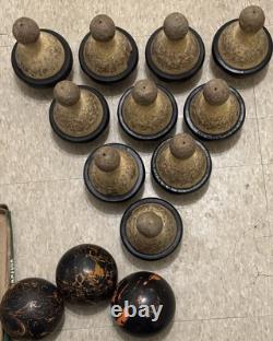 Antique Duck Rubber Banded Pin Bowling Set 3 Balls 10 Pins Rare Full Set
